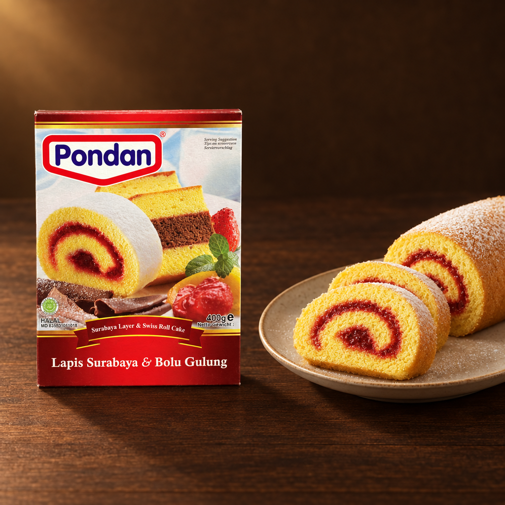 Pondan Lapis Surabaya & Bolu Gulung 400g – Packung mit Bolu Gulung