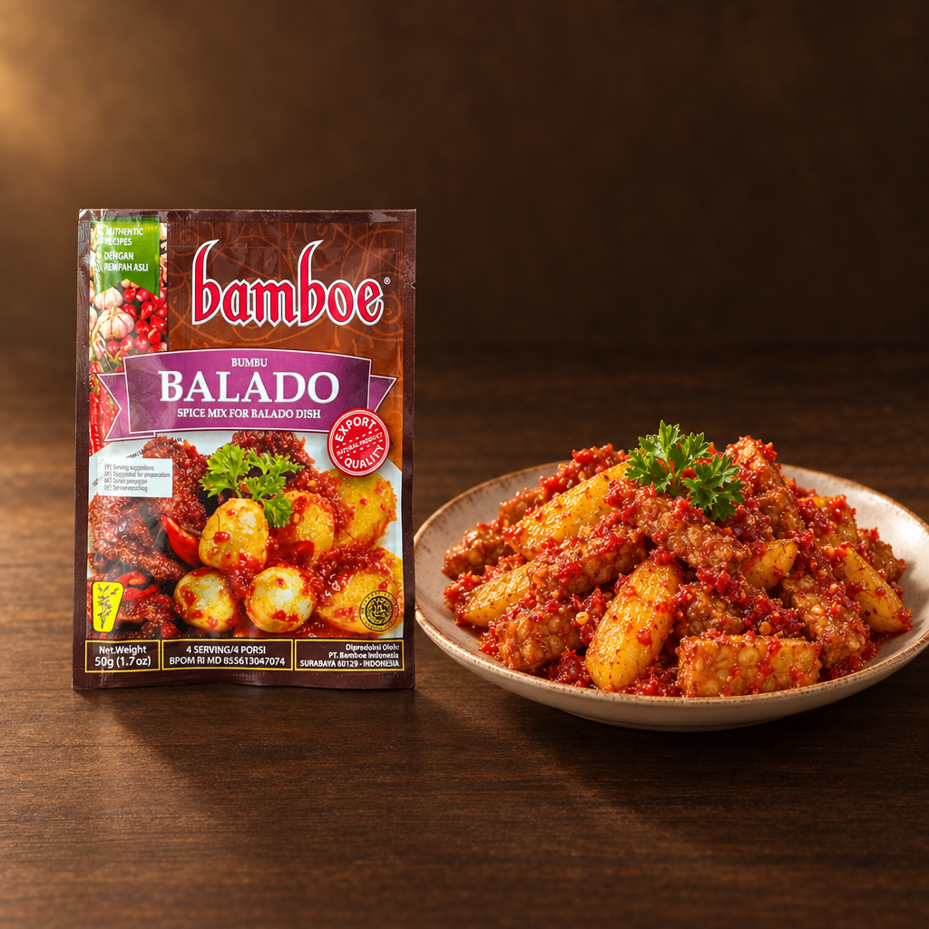 Bamboe Bumbu Balado 50 g – Packung mit Kartoffel-Tempeh-Balado