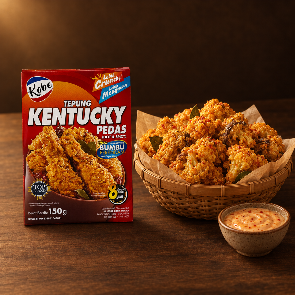 Kobe Tepung Kentucky Pedas 175g – Packung mit knusprigem Gemüse