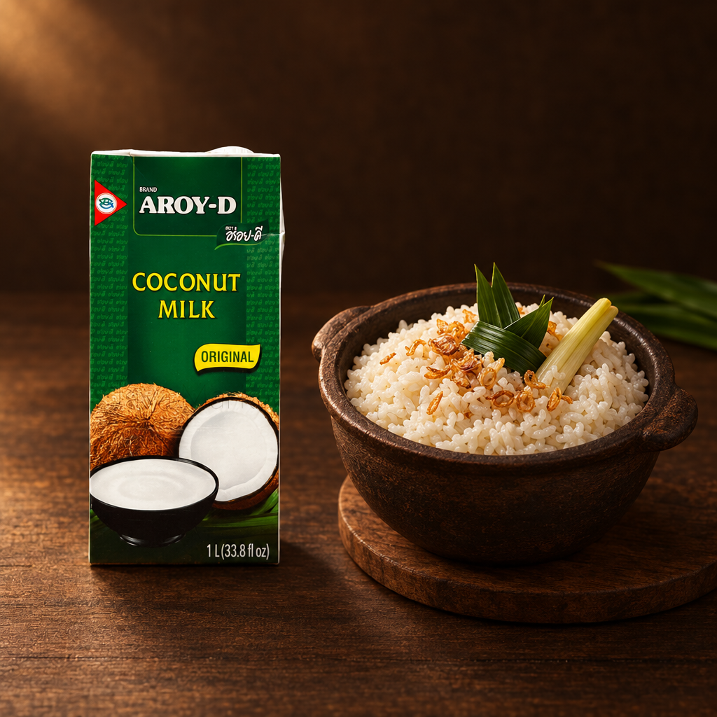 Aroy-D Coconut Milk 1 L – Packung mit Kokosreis (Nasi Uduk)