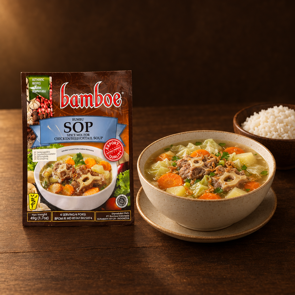 Bamboe Bumbu Sop 49 g – Packung mit Gemüsesuppe und Reis