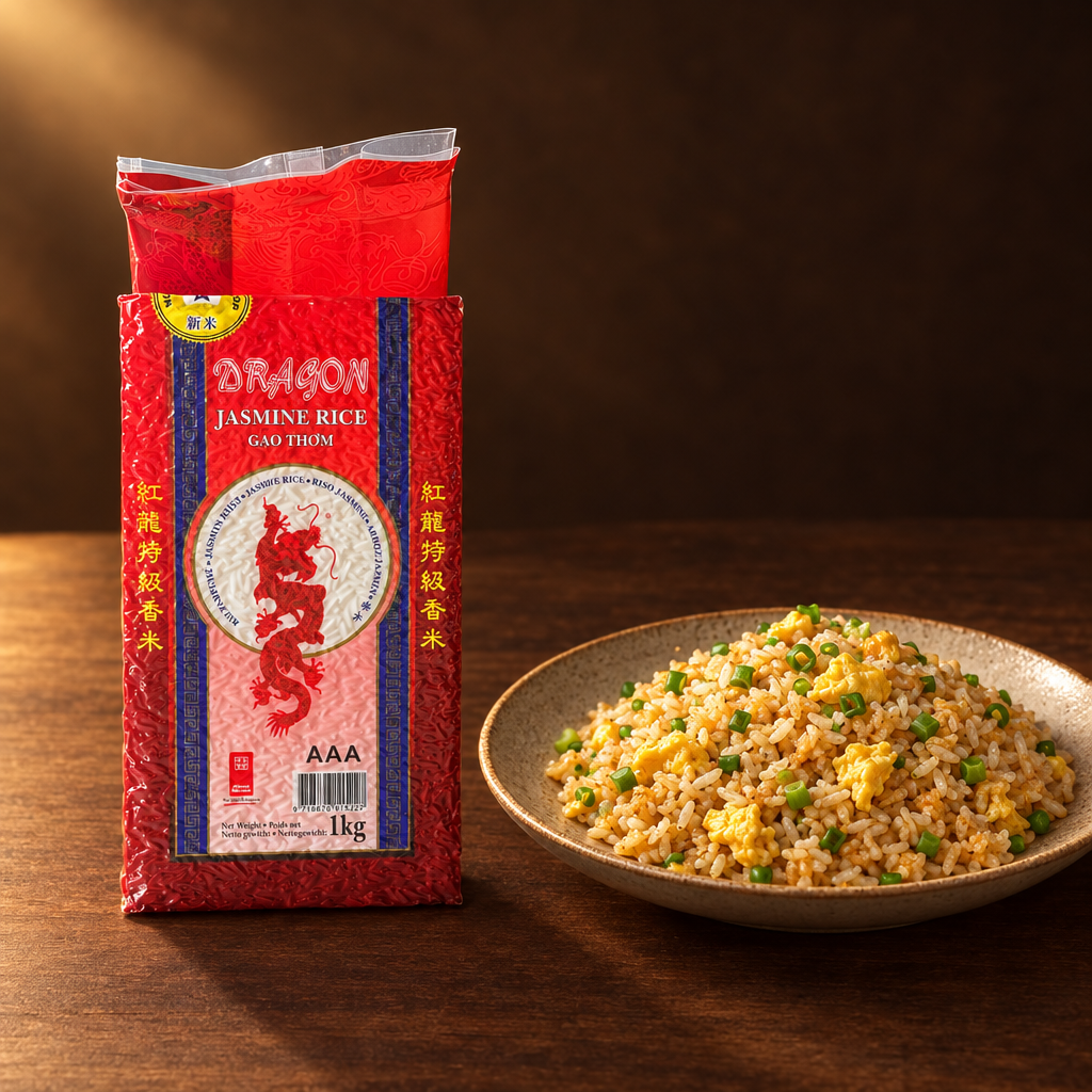Beras Jasmin Red Dragon 1 kg – Packung mit Nasi Goreng