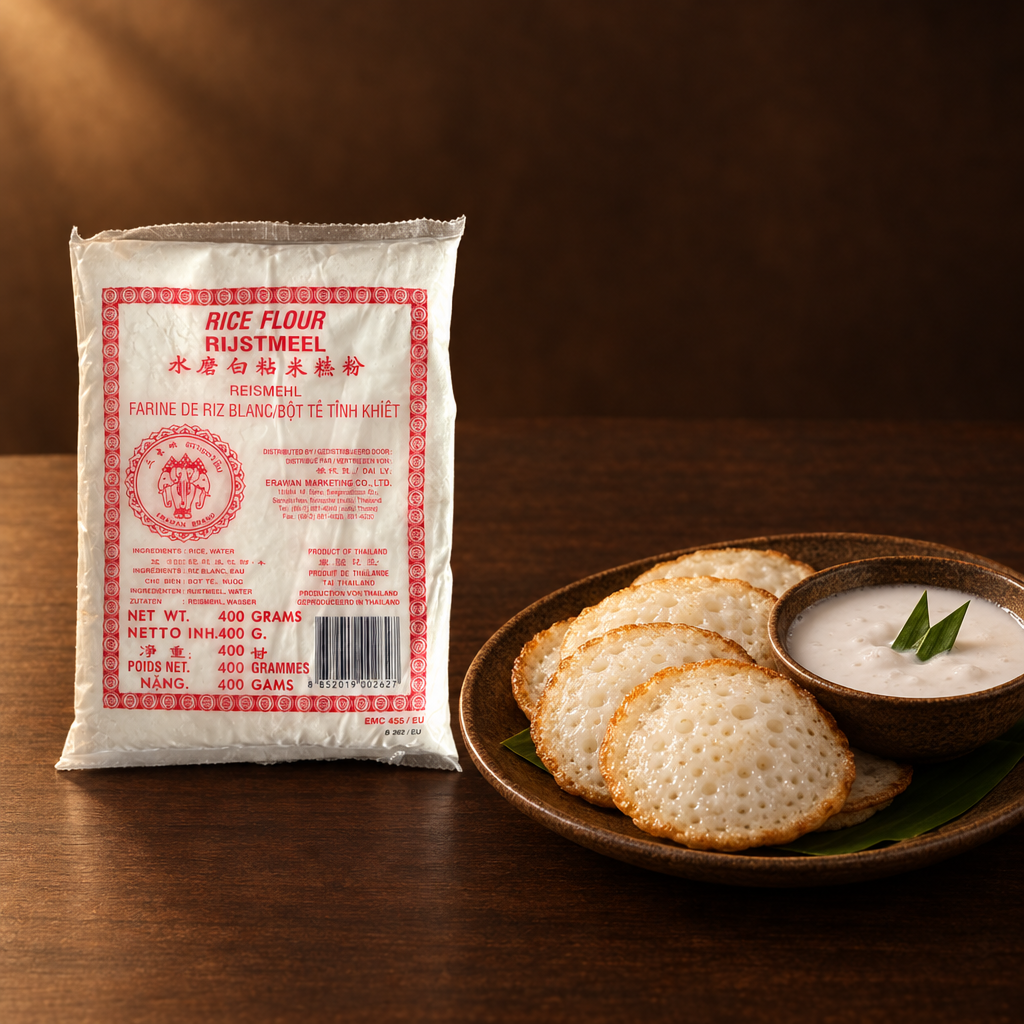 Tepung Beras Erawan 400 g – Packung mit Serabi-Pfannkuchen