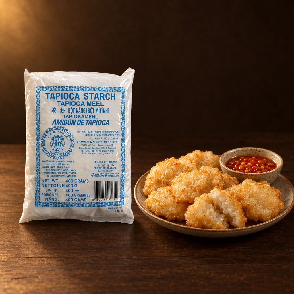 Tepung Tapioka Erawan 400 g – Packung mit frittierten Cireng