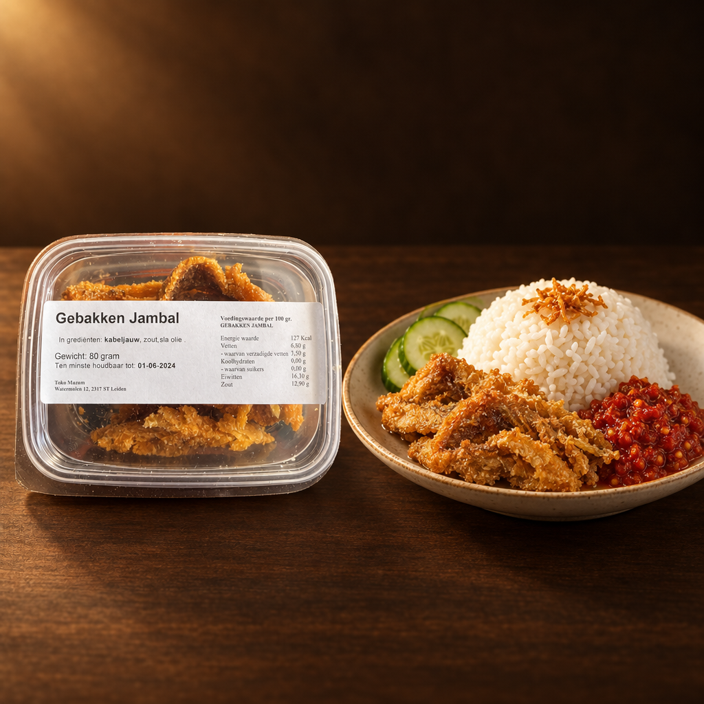 Ikan Asin Jambal Goreng 80 g – Packung mit Reis und Sambal