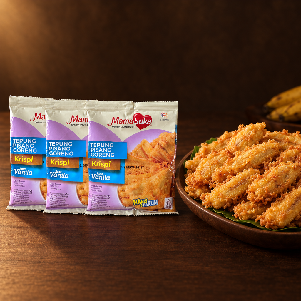Mamasuka Tepung Pisang Goreng Krispi Vanila 3er Pack – Packung mit großer Platte Pisang Goreng