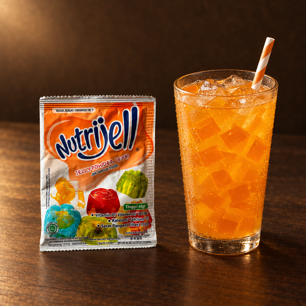Nutrijell Jelly Powder Rasa Jeruk 15 g – Packung mit Orangen-Jelly-Drink