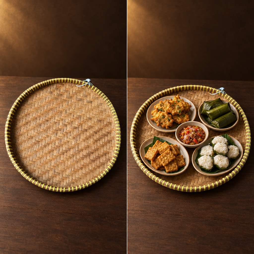 Bambu Tampah 40 cm – Tablett mit Snackteller für Gäste