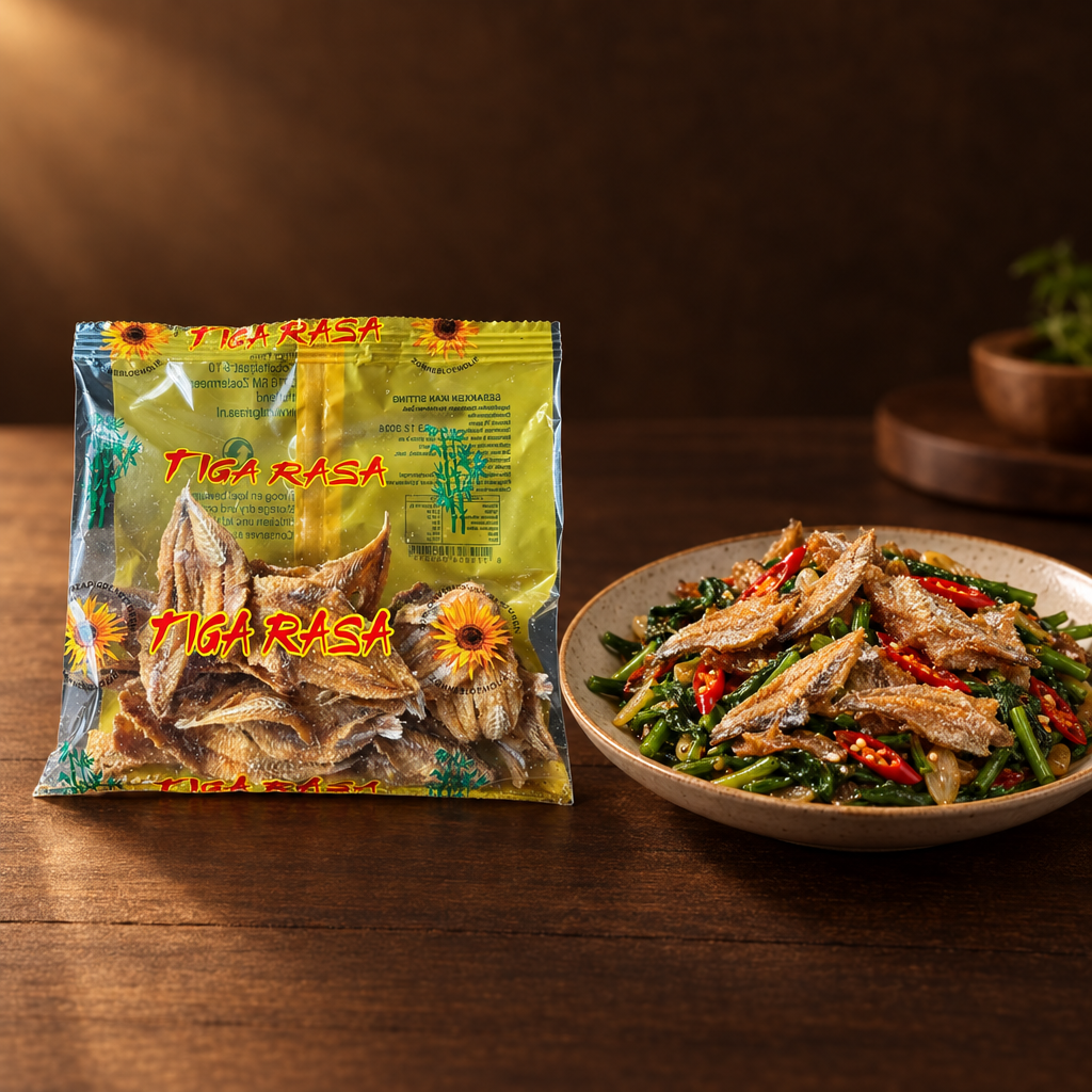 Ikan Asin Siting Goreng 70 g – Packung mit gebratenem Gemüse und Salzfisch