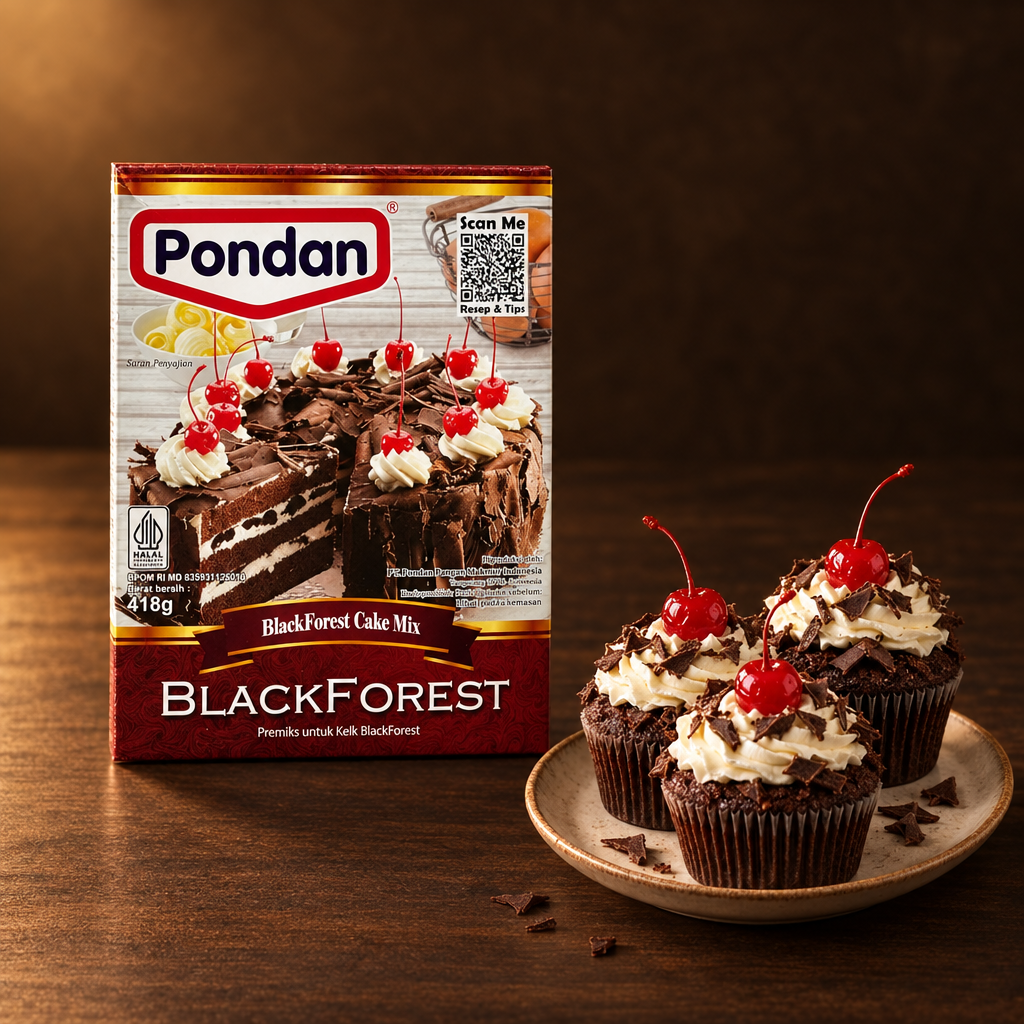 Pondan Black Forest Cake Mix 400 g – Packung mit Schoko-Cupcakes