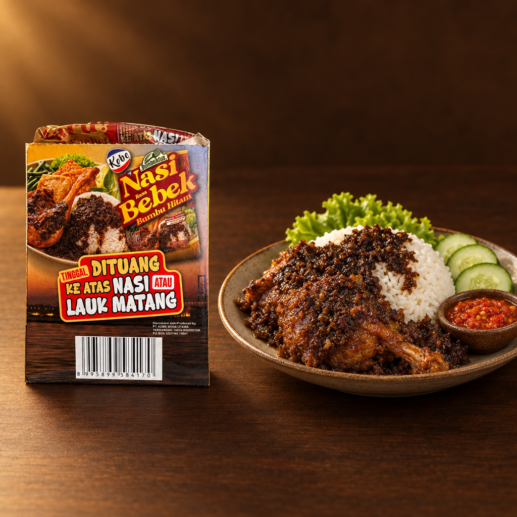 Kobe Bumbu Nasi Rasa Bebek Bumbu Hitam 70 g – Packung mit komplettem Reisteller