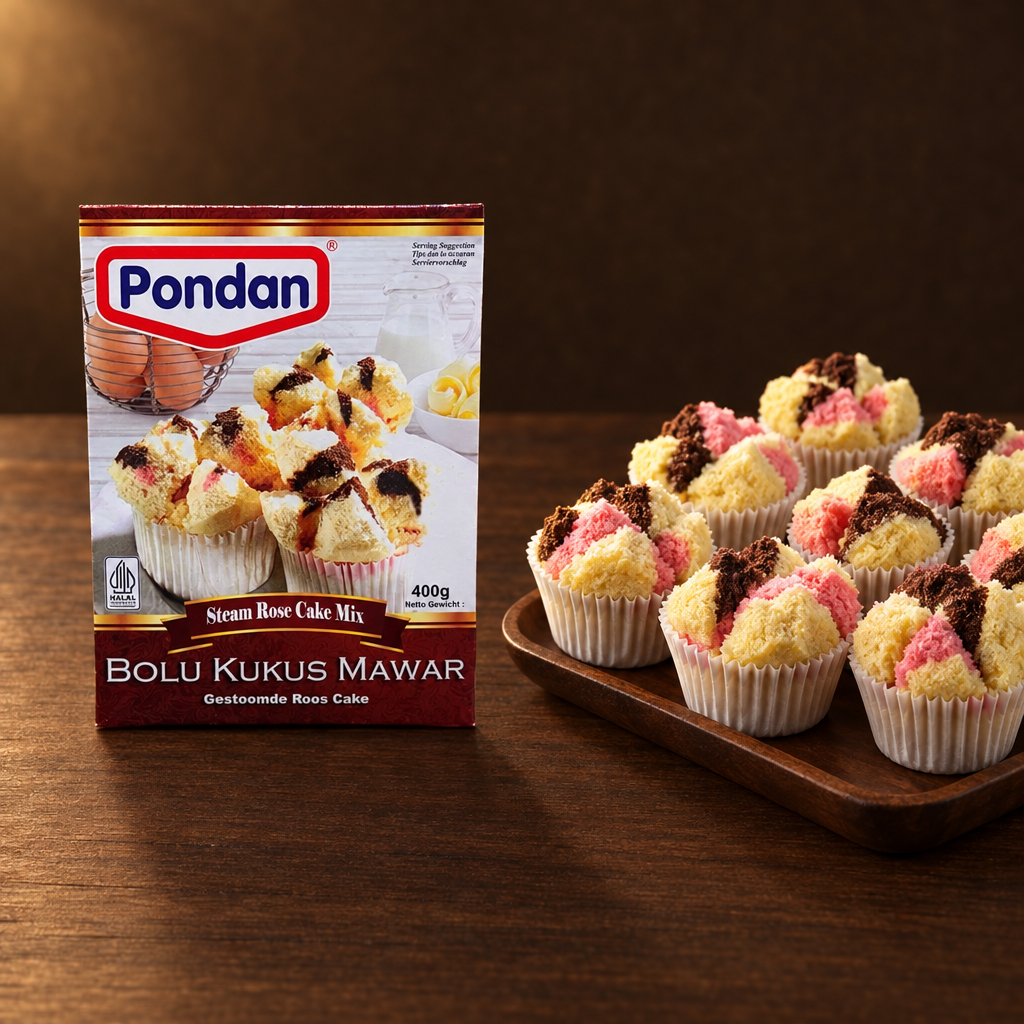 Pondan Bolu Kukus Mawar Backmischung 400 g – Packung mit Blech voller Bolu Kukus
