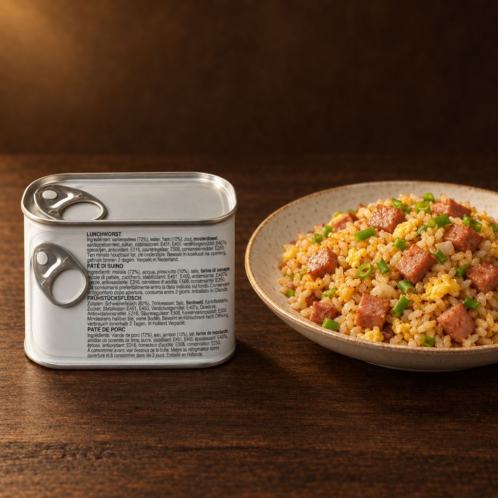 Premium Daging MaLing Luncheon Meat 340 g – Dose mit Bratreis