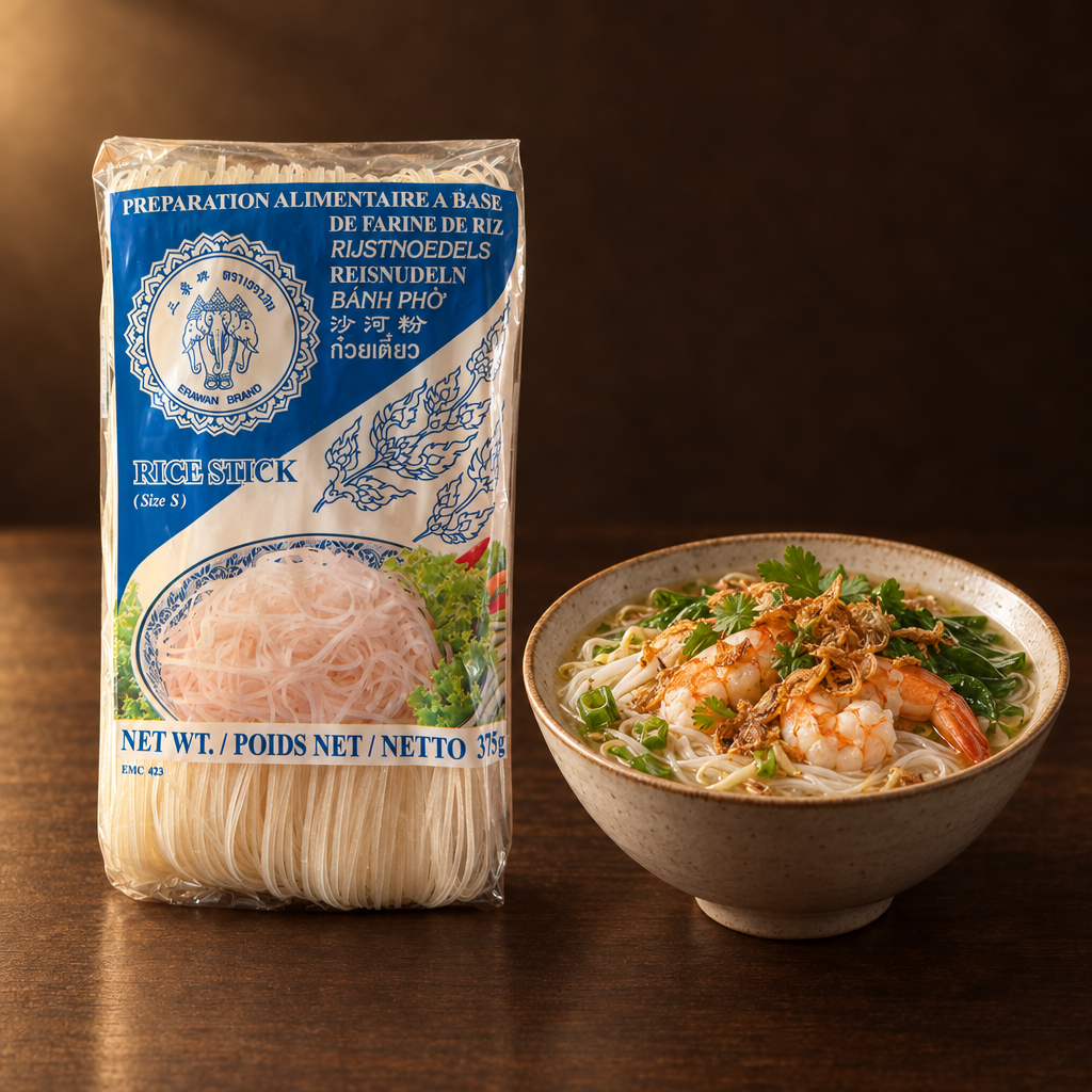 Erawan Rice Vermicelli 1 mm 500 g – Packung mit gebratenen Reisnudeln