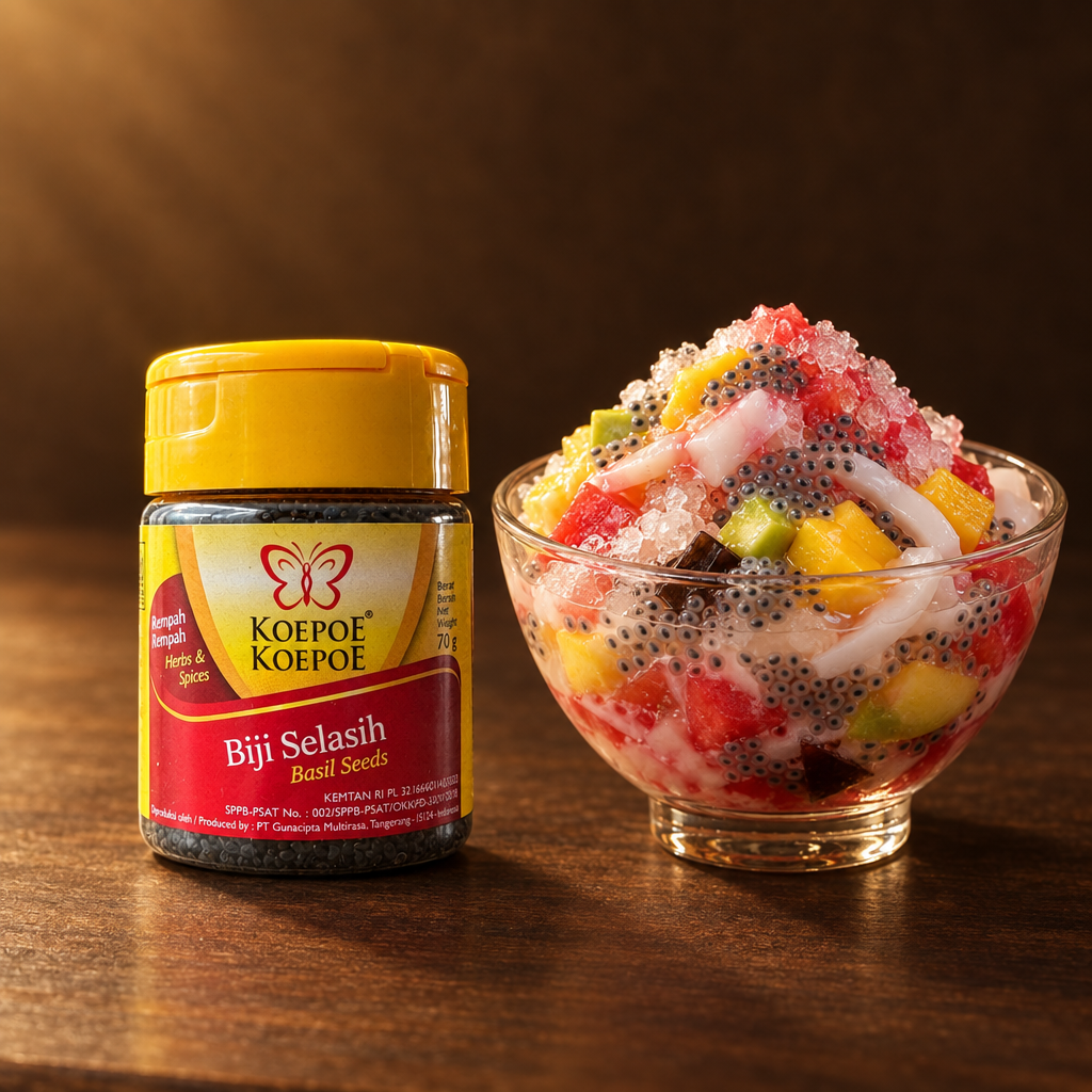 Koepoe Koepoe Biji Selasih 70 g – Packung mit Es-Campur-Dessert