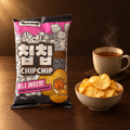 Kauboi Chip Chip Honey Butter 85 g – Tüte mit Chips in Schale und Tee