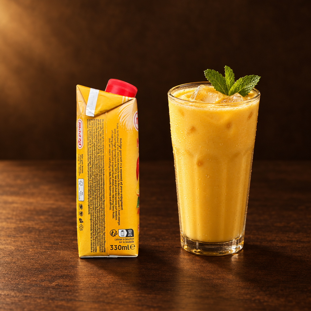 Maaza Mango Juice 250 ml – Packung mit eisgekühltem Mango-Drink