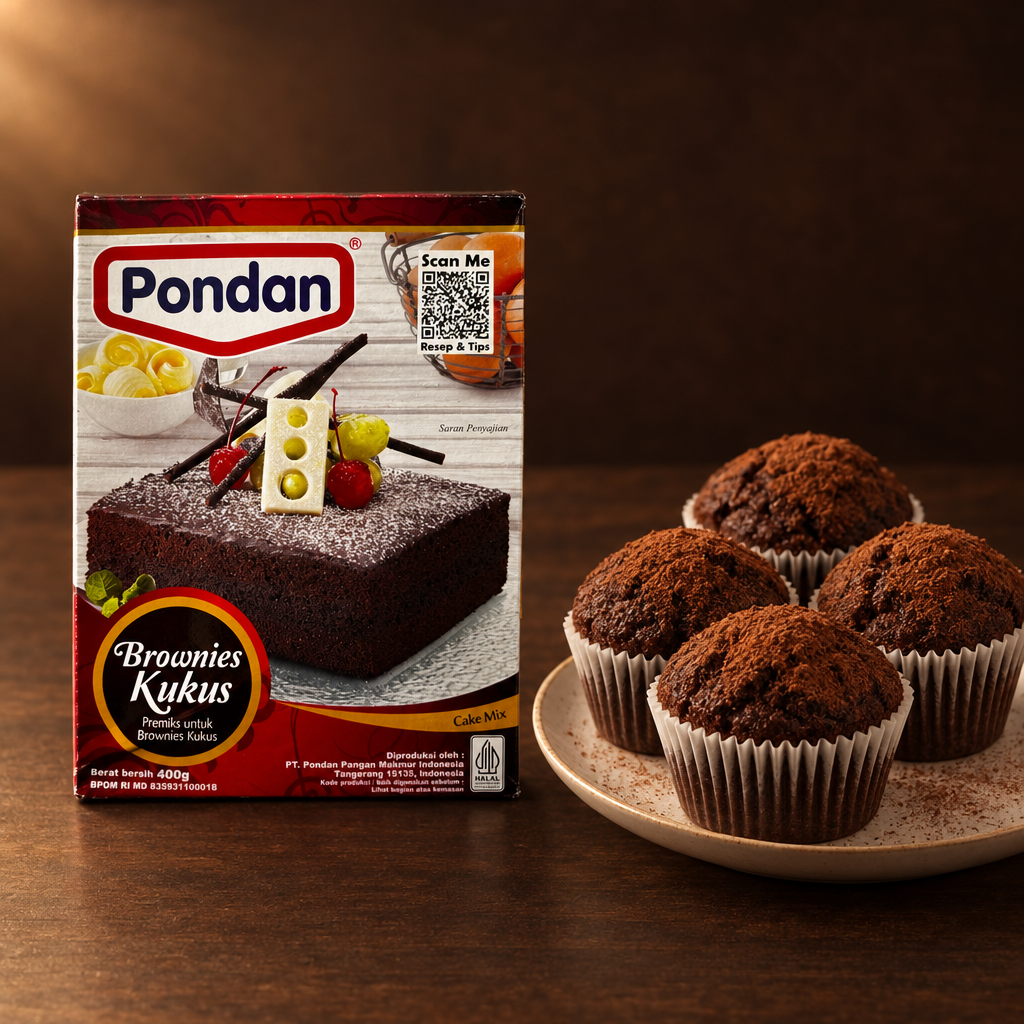 Pondan Brownies Kukus Backmischung 400 g – Packung mit Brownie-Muffins