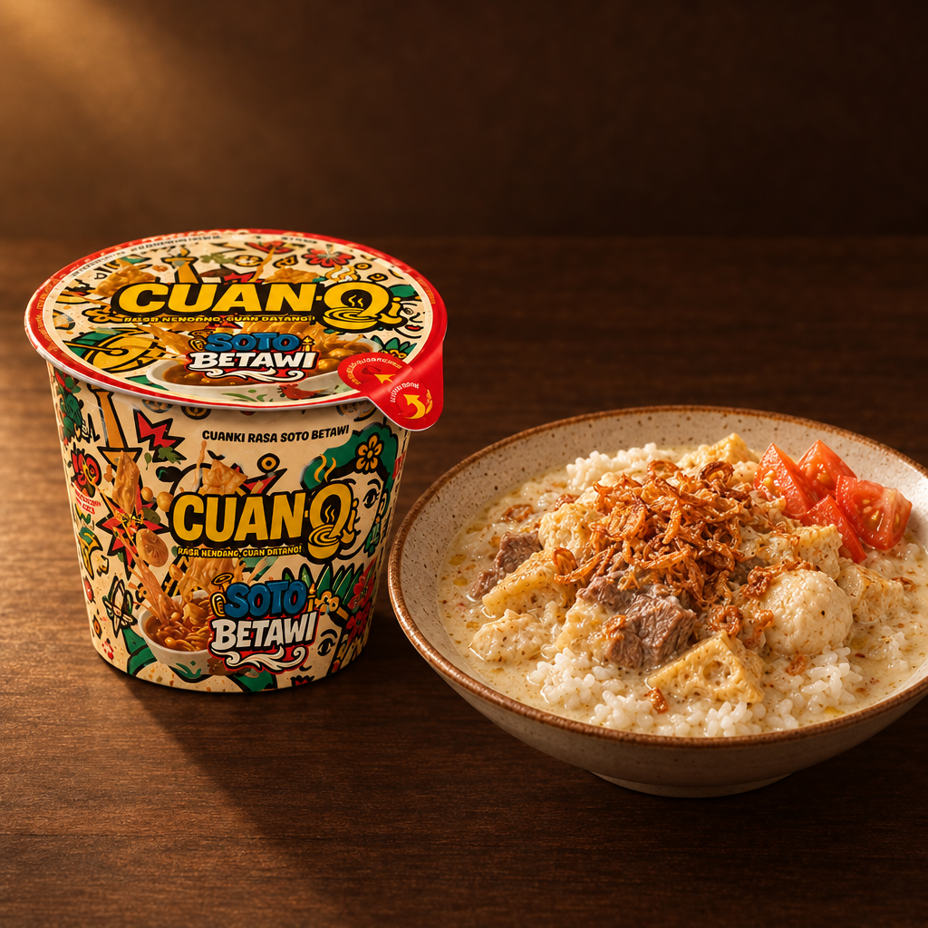 CuanQ Cuanki Instant Rasa Soto Betawi 100 g – Packung mit Soto Betawi und Reis