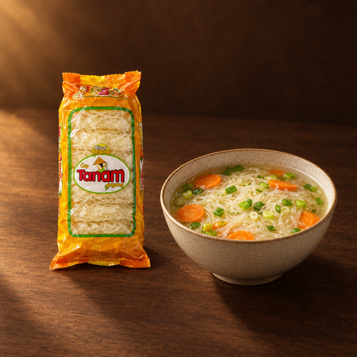 Bihun Jagung Cap Tanam – Packung mit Maisnudeln in Gemüsesuppe