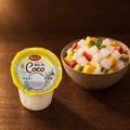 Inaco Nata de Coco Drink Mango 350 ml – Becher mit Fruchtsalat und Nata de Coco