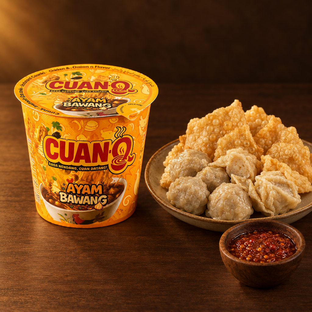 CuanQ Cuanki Instant Rasa Ayam Bawang 100 g – Packung mit trockenem Cuanki und Dip