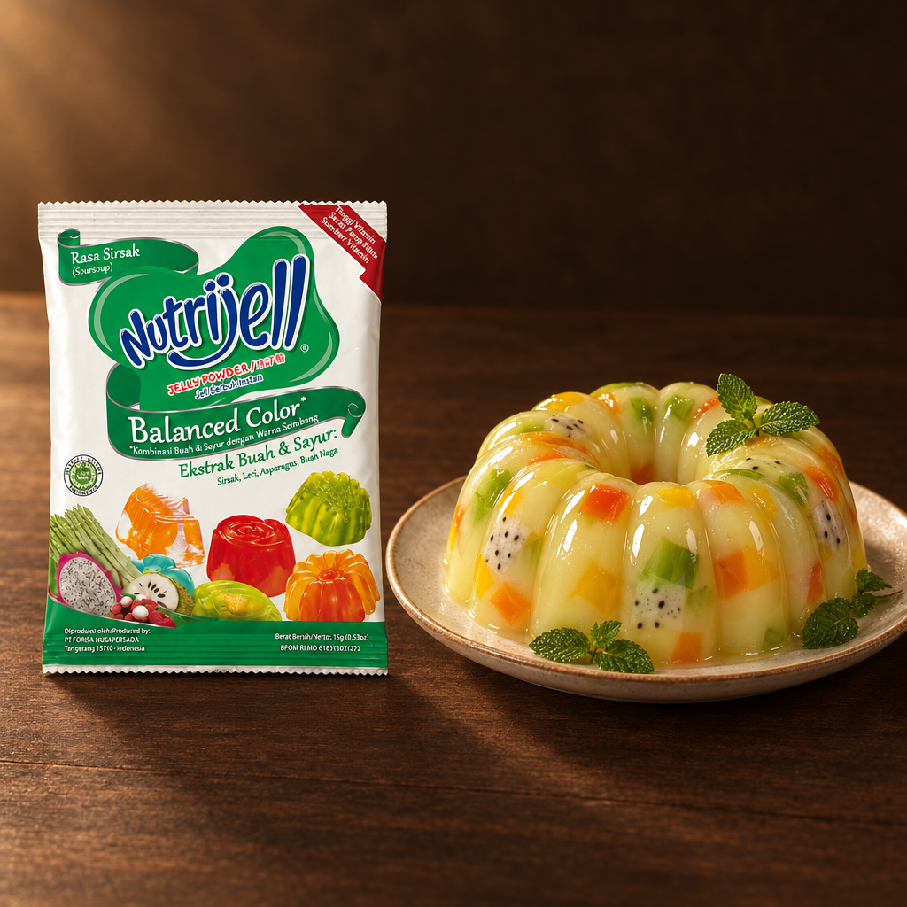 Nutrijell Balanced Color Soursop 15 g – Packung mit gestürztem Gelee-Kranz
