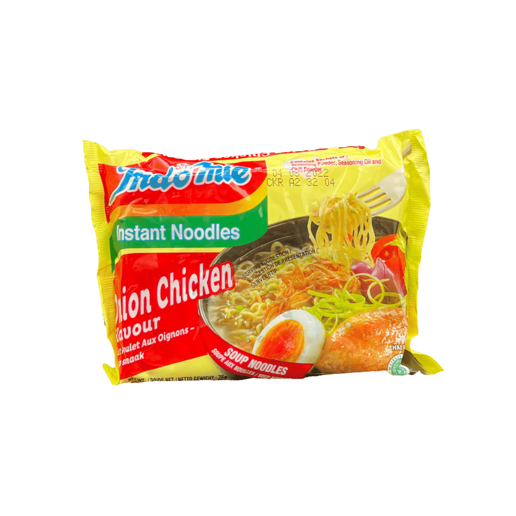 Vanka Kawat Indomie Rasa Ayam Bawang, Lebensmittel, Verpackung mit Nudeln und Gewürzen, gelbe Verpackung im Bild